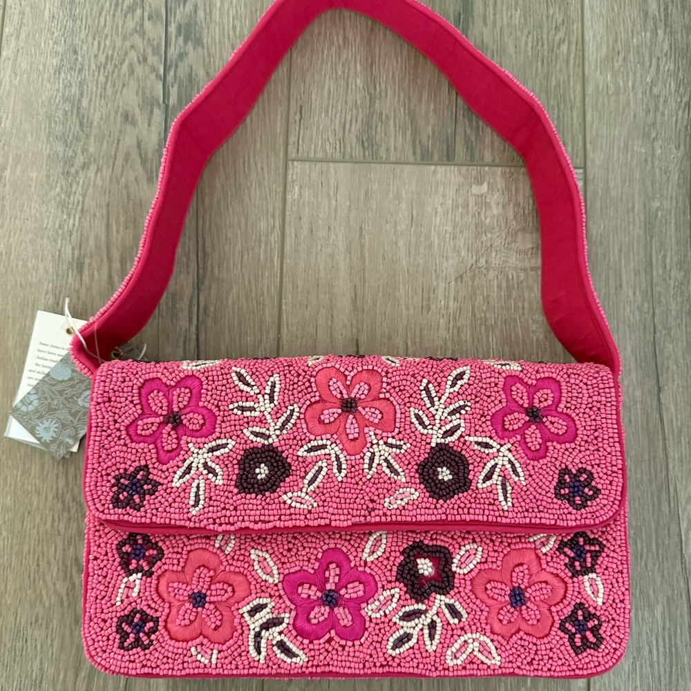Viral TikTok Beaded Bag Pink Floral Beaded Women's Bag NWT